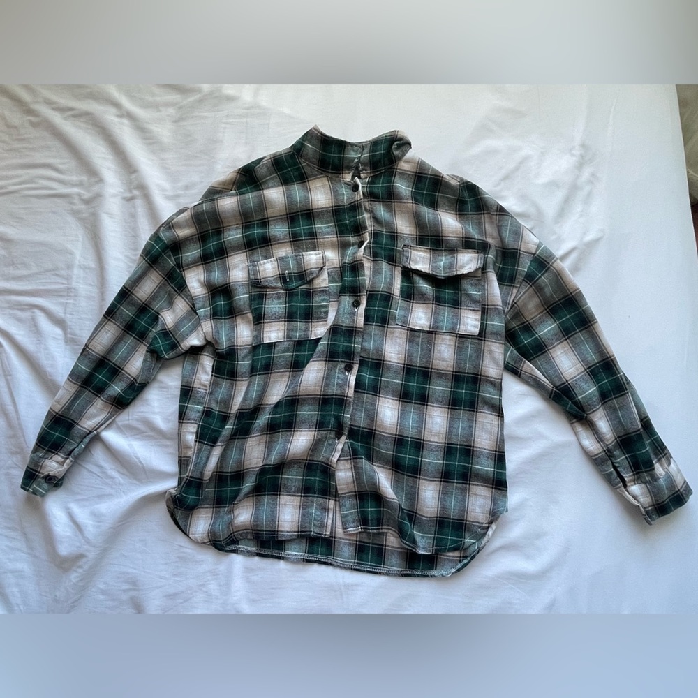 Green flannel with beige accents